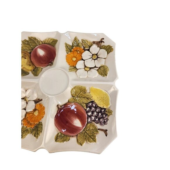 Lefton Serving Platter Ceramic Divided Serving Tray With Fruit & Floral Design - Picture 7 of 9